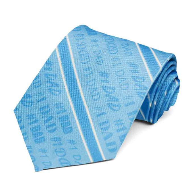 #1 dad striped novelty tie in light blue and white