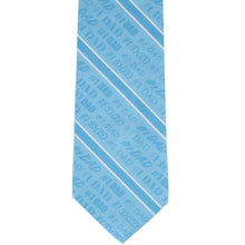 Load image into Gallery viewer, Front view blue striped necktie with #1 Dad design