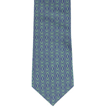 Load image into Gallery viewer, Blue and lime green geometric necktie, front view