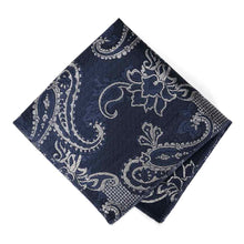 Load image into Gallery viewer, Dark Blue and Silver Kilburn Paisley Pocket Square