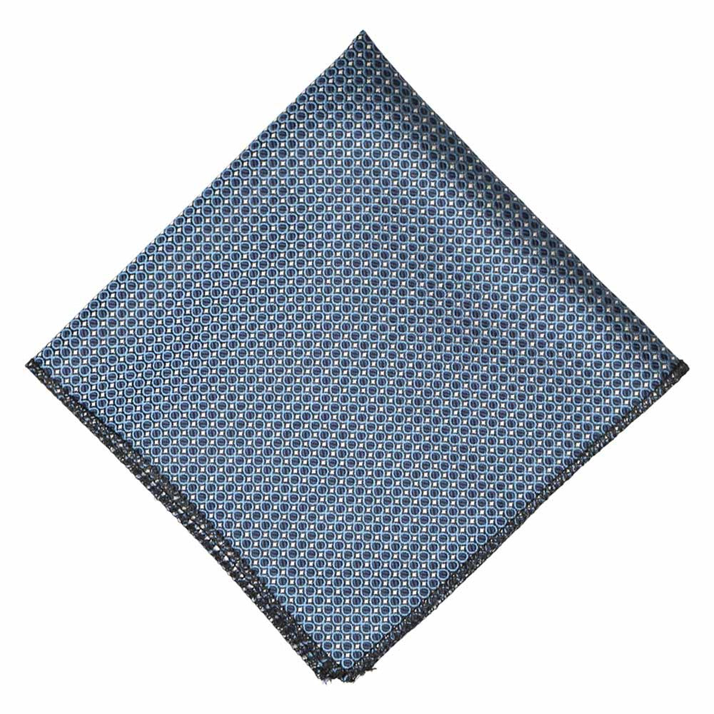 Dark blue circle pattern pocket square, flat front view