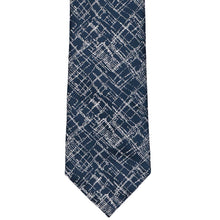 Load image into Gallery viewer, Front view of a dark blue crosshatch like pattern necktie