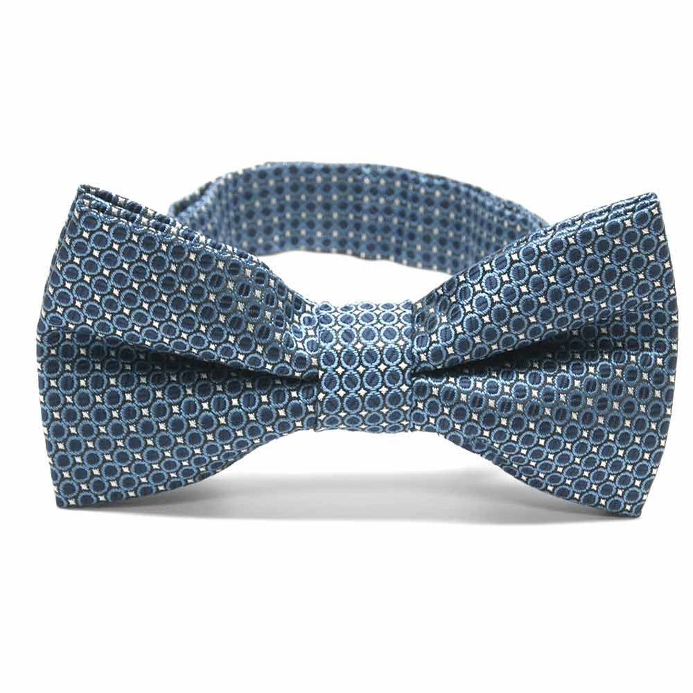 Dark blue circle pattern bow tie, front view