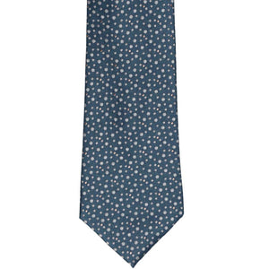 Flat front view of a dark blue dotted tie