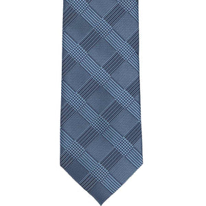 Flat front view of a blue plaid necktie