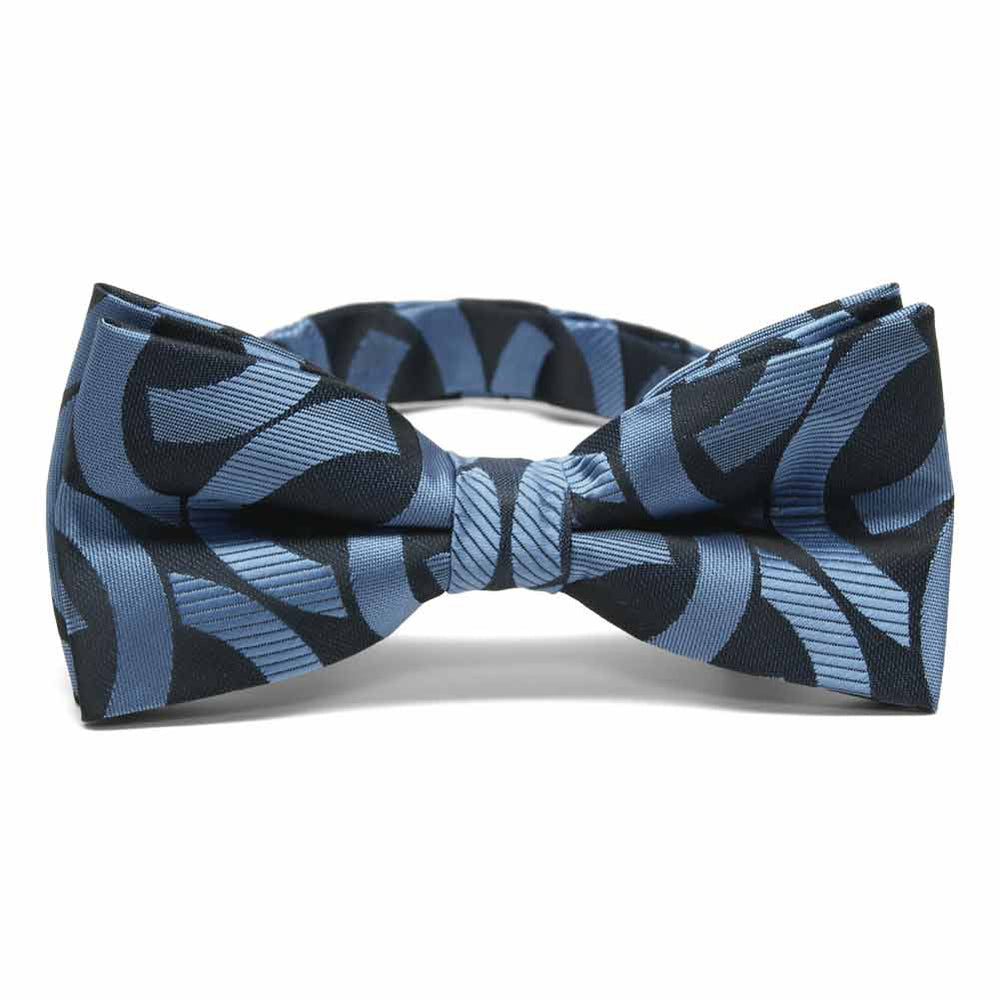 Blue and dark blue link pattern bow tie, front view