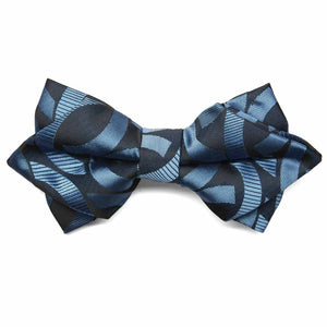 Blue and dark blue link pattern diamond tip bow tie, front view