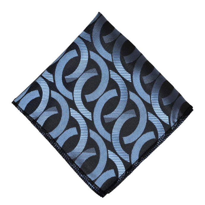 Blue and dark blue link pattern pocket square, flat front view