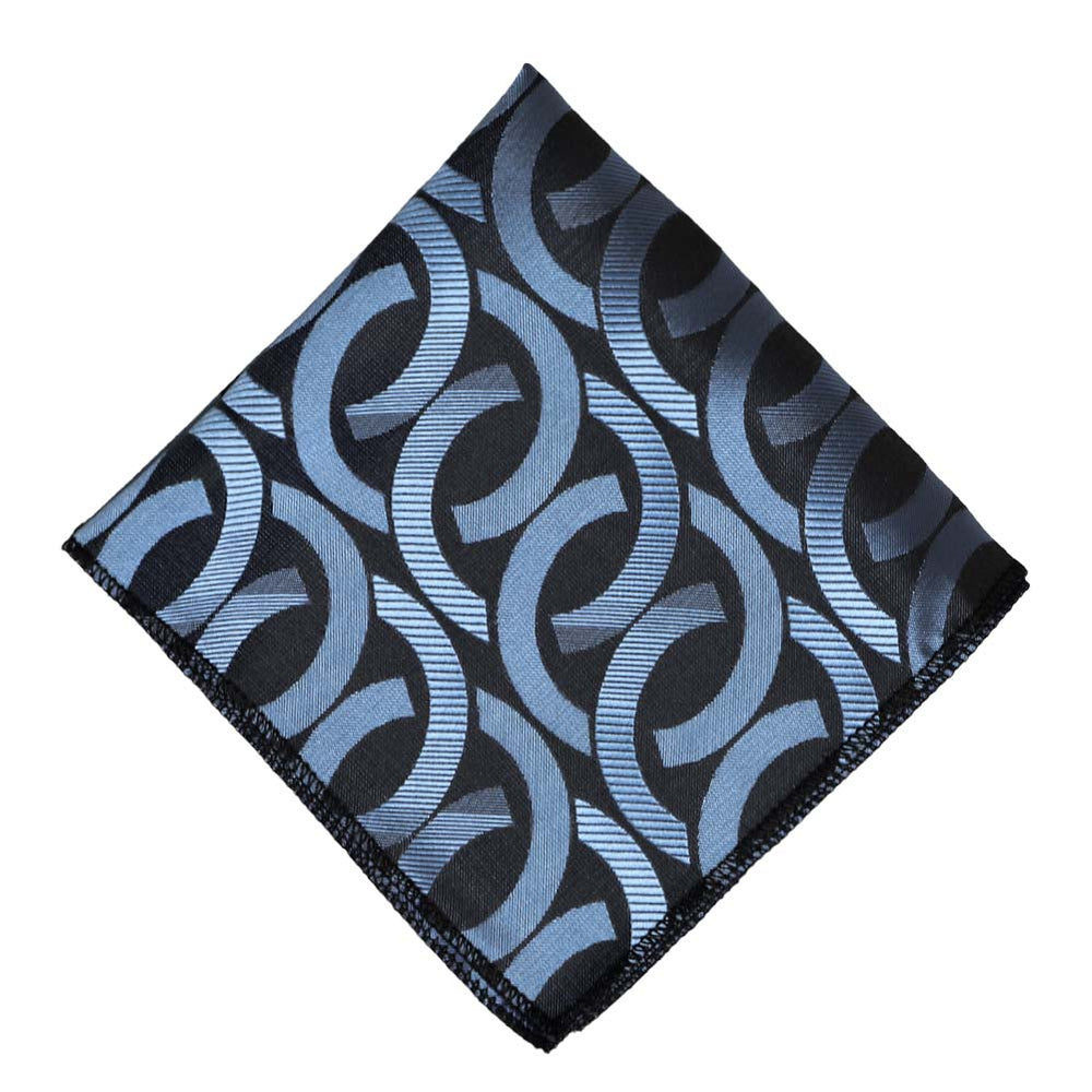 Blue and dark blue link pattern pocket square, flat front view