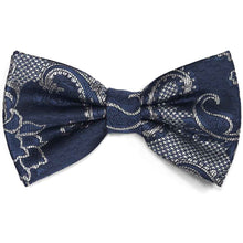 Load image into Gallery viewer, Dark Blue and Silver Kilburn Paisley Bow Tie
