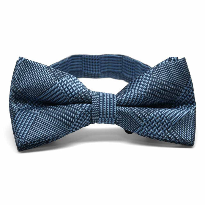 Blue plaid bow tie, front view