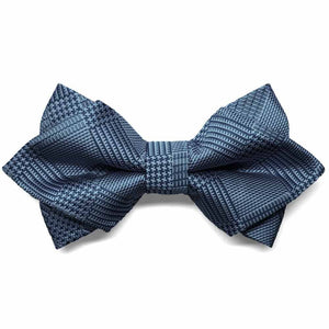 Blue plaid diamond tip bow tie, front view