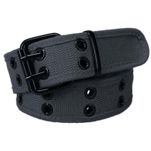 Load image into Gallery viewer, Coiled gray double grommet belt with black hardware