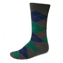 Load image into Gallery viewer, Men&#39;s Graphite Gray and Hunter Green Argyle Socks