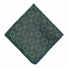 Load image into Gallery viewer, Floral pattern pocket square in a dark green and blue