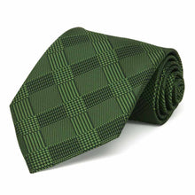 Load image into Gallery viewer, Rolled view of a dark green plaid extra long tie