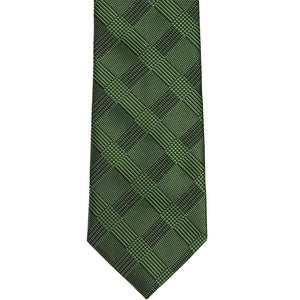 Flat front view of a dark green plaid tie