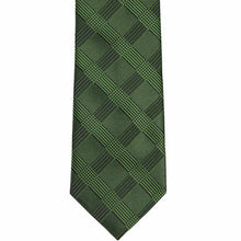 Load image into Gallery viewer, Flat front view of a dark green plaid extra long tie
