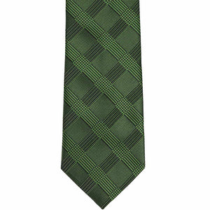 Flat front view of a dark green plaid extra long tie