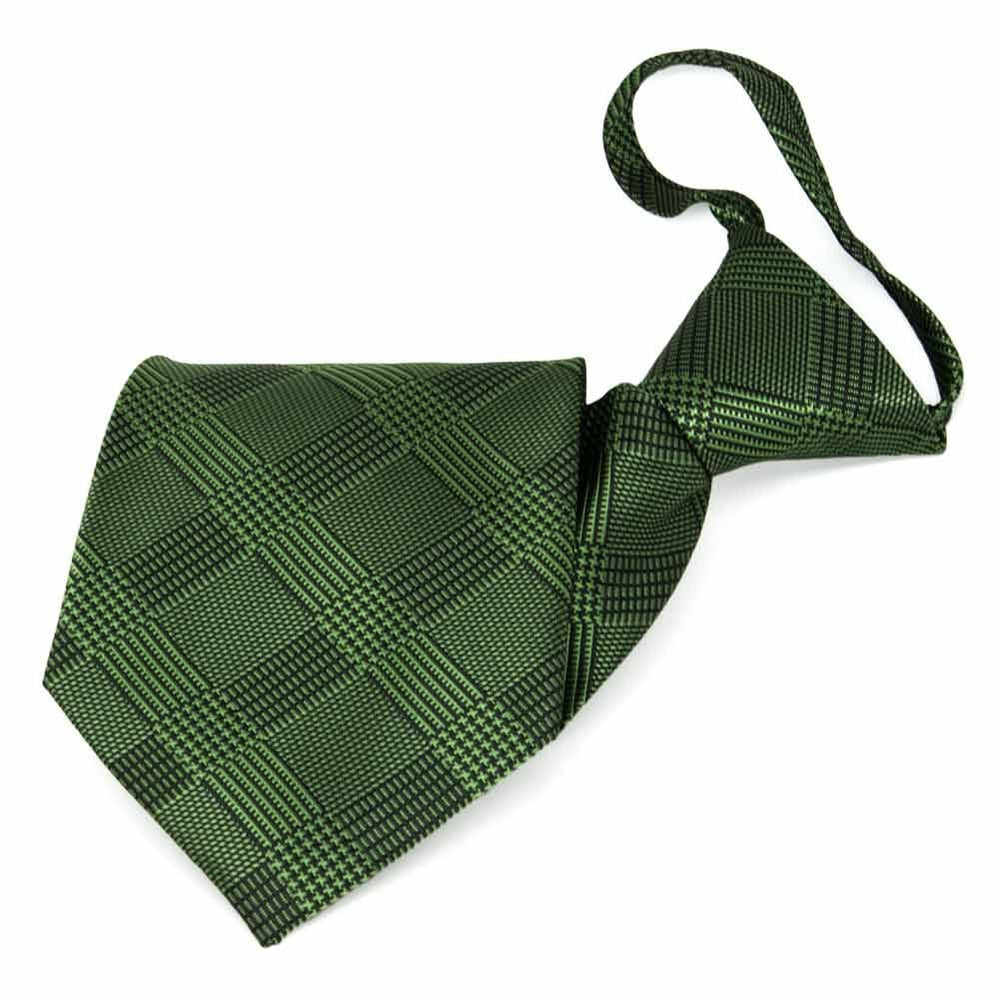 Dark green plaid zipper tie, folded front view