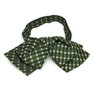 Dark green and white plaid floppy bow tie, front view