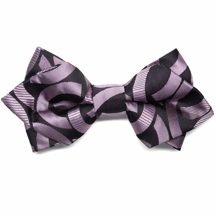 Lavender and black link pattern diamond tip bow tie, front view