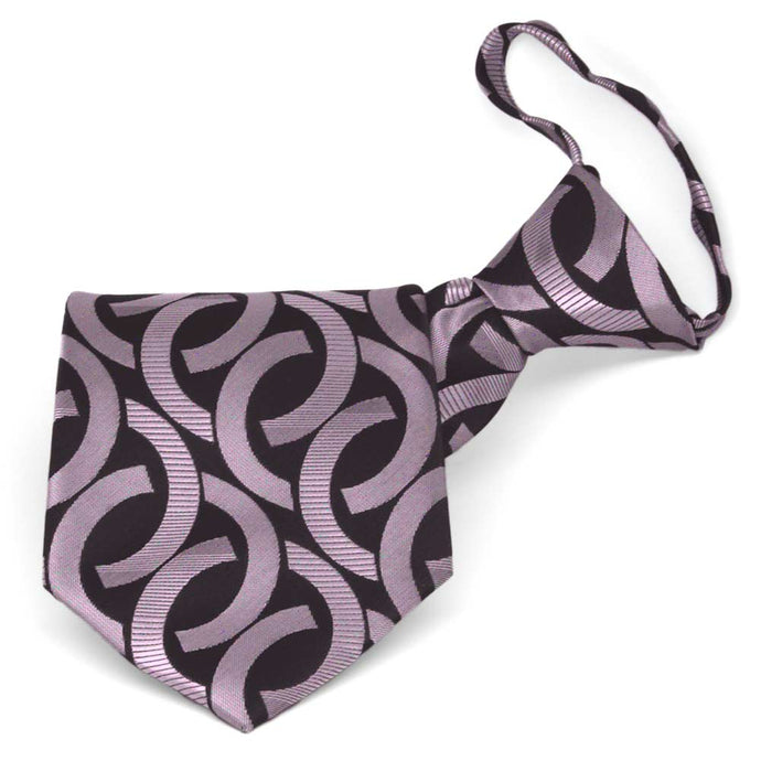 Lavender and black link pattern zipper tie, folded front view