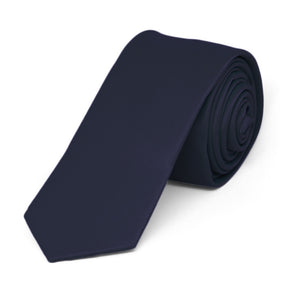 Dark Navy Blue Skinny Solid Color Necktie, 2" Width