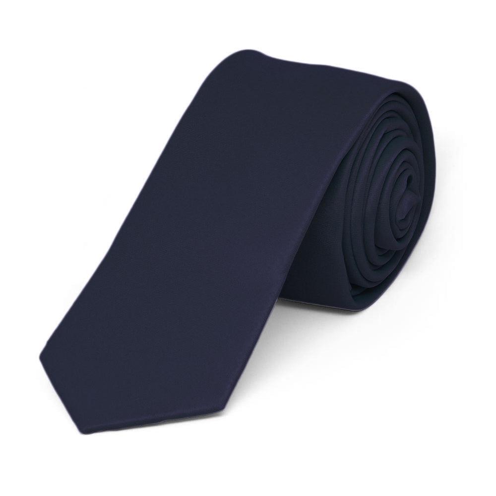 Dark Navy Blue Skinny Solid Color Necktie, 2
