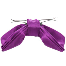 Load image into Gallery viewer, The side view of an opened dark orchid clip-on bow tie