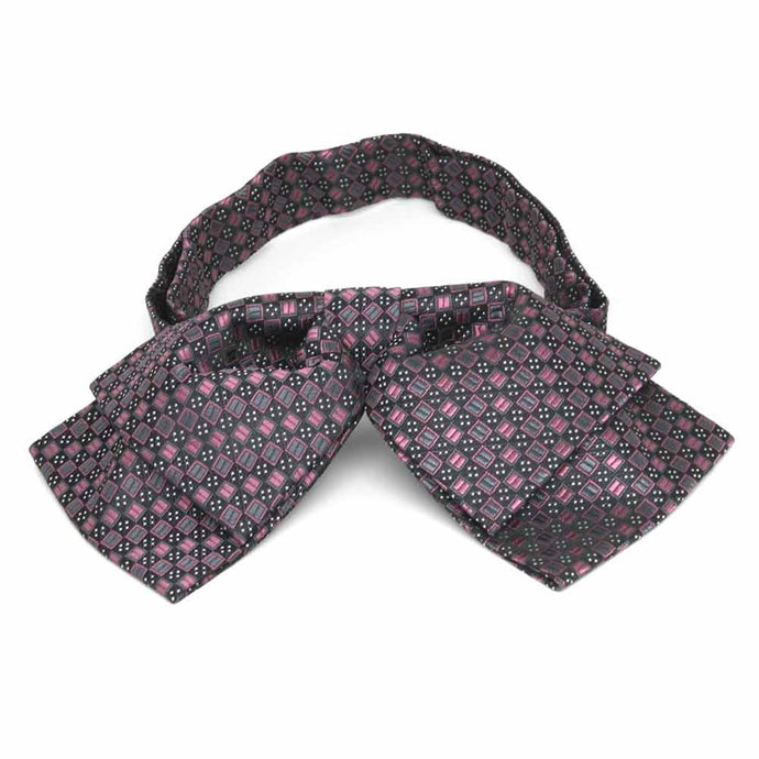 Pink and gray square pattern floppy bow tie, front view