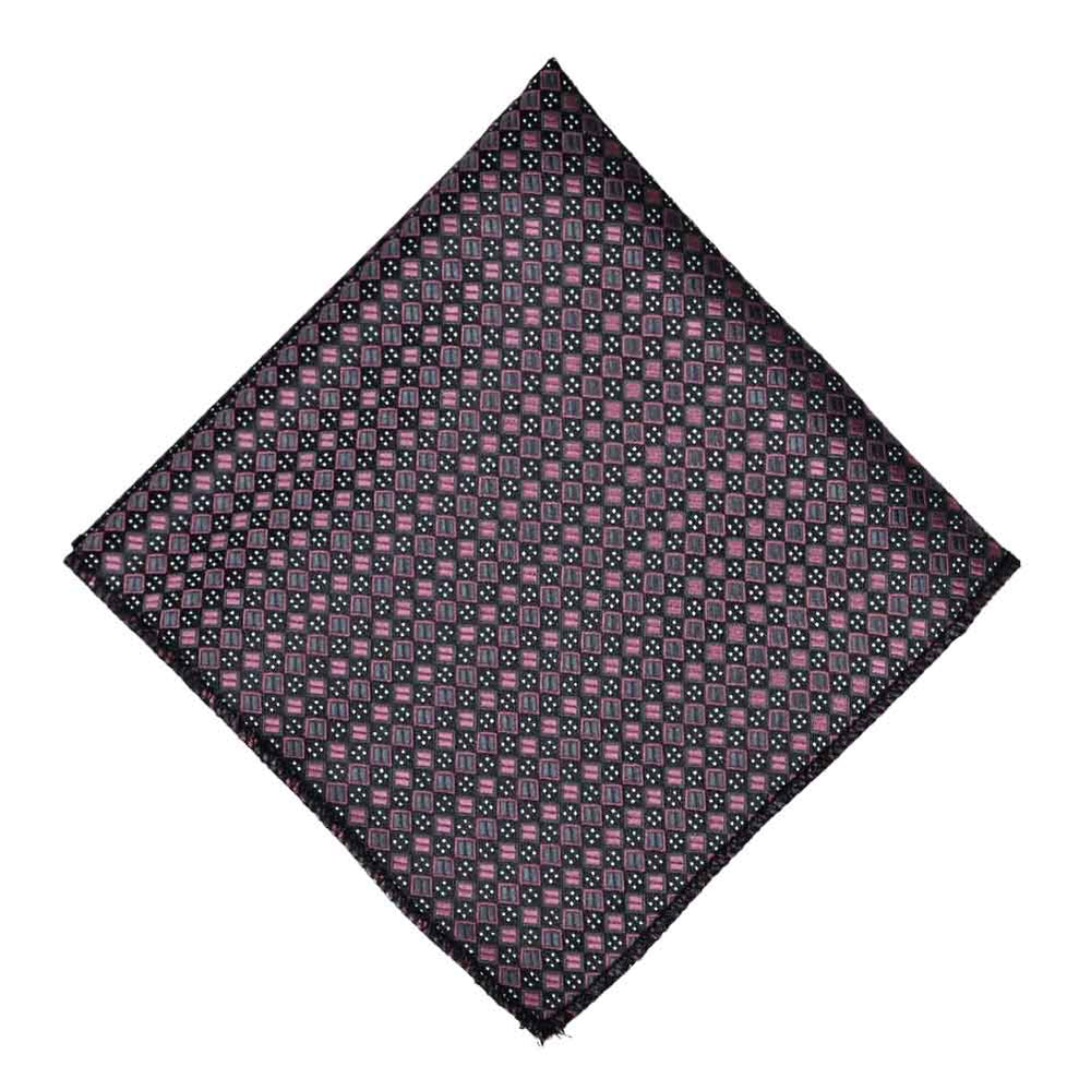 Pink and gray square pattern pocket square, flat front view