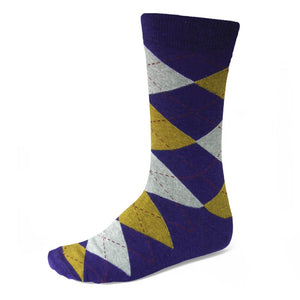 Men's Dark Purple and Gold Argyle Socks