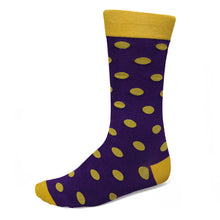 Load image into Gallery viewer, Dark purple and gold polka dot socks