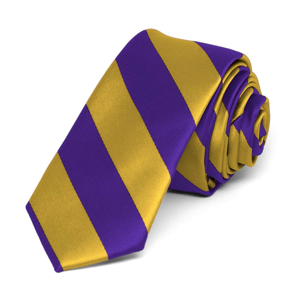 Dark Purple and Gold Striped Skinny Tie, 2