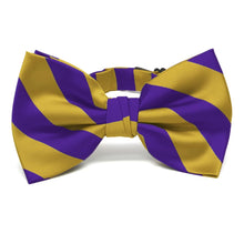 Load image into Gallery viewer, Dark Purple and Gold Striped Bow Tie