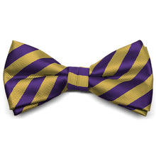 Load image into Gallery viewer, Dark Purple and Gold Formal Striped Bow Tie