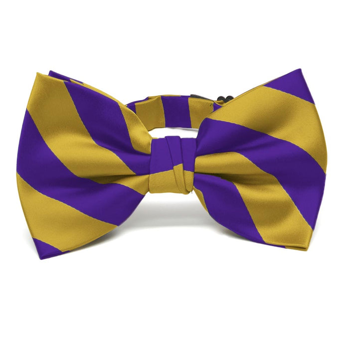 Dark Purple and Gold Striped Bow Tie