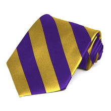 Load image into Gallery viewer, Dark Purple and Gold Extra Long Striped Tie