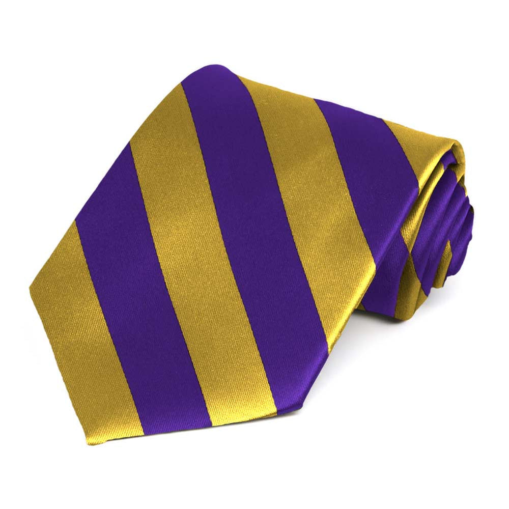 Dark Purple and Gold Extra Long Striped Tie