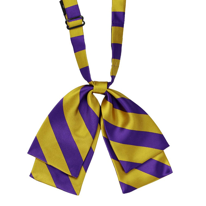Dark purple and gold striped floppy bow tie