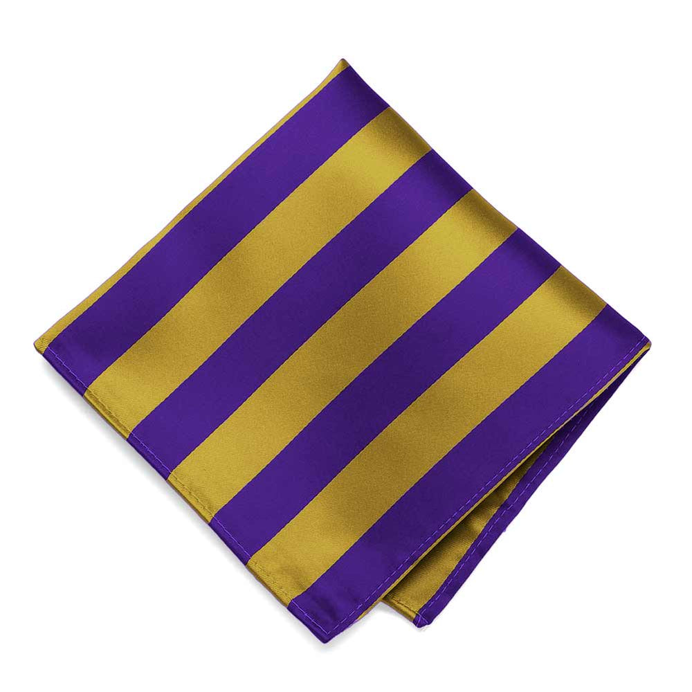 Dark Purple and Gold Striped Pocket Square
