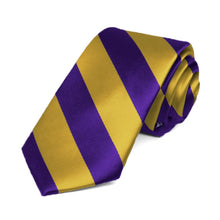 Load image into Gallery viewer, Dark Purple and Gold Striped Slim Tie, 2.5&quot; Width