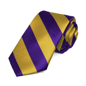 Dark Purple and Gold Striped Slim Tie, 2.5" Width