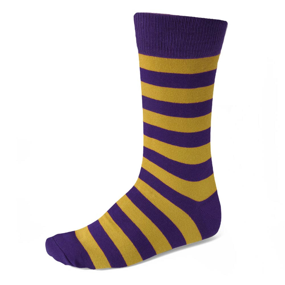 Men's dark purple and gold striped dress socks
