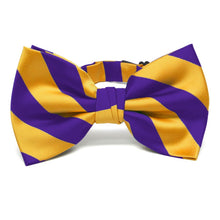Load image into Gallery viewer, Dark Purple and Golden Yellow Striped Bow Tie