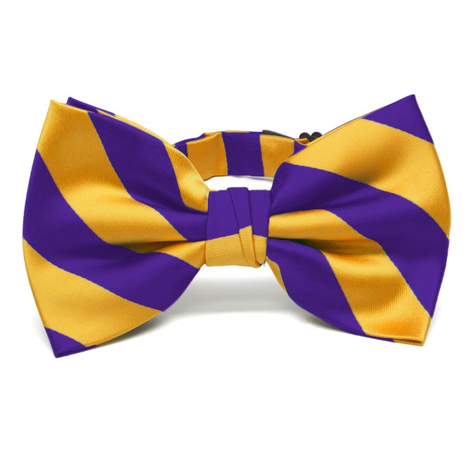 Dark Purple and Golden Yellow Striped Bow Tie