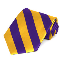 Load image into Gallery viewer, Dark Purple and Golden Yellow Extra Long Striped Tie