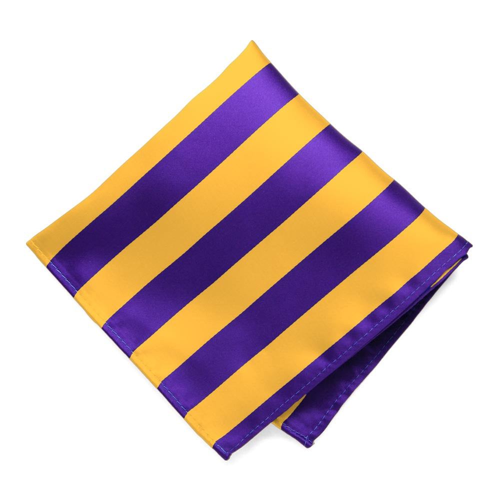 Dark Purple and Golden Yellow Striped Pocket Square
