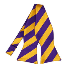 Load image into Gallery viewer, Dark Purple and Golden Yellow Striped Self-Tie Bow Tie